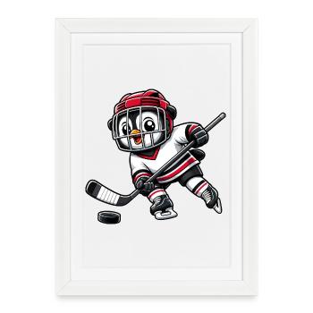 Joueur de hockey sur glace Penguin comique mignon - Affiche encadrée (27 × 37 cm) - blanc - Devant