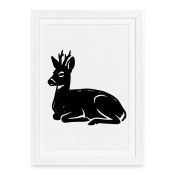Correau chevreuil, chevreuil, chasseur, chercheur menteur, chasseur, amis de la nature, - Affiche encadrée (27 × 37 cm) - blanc - Devant