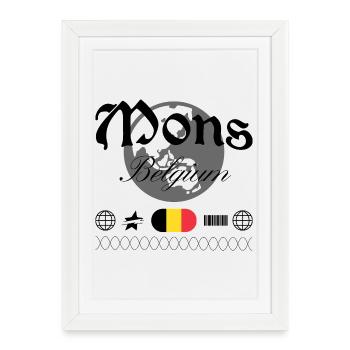 Souvenir de voyage Mons Belgium Streetwear - Affiche encadrée (27 × 37 cm) - blanc - Devant
