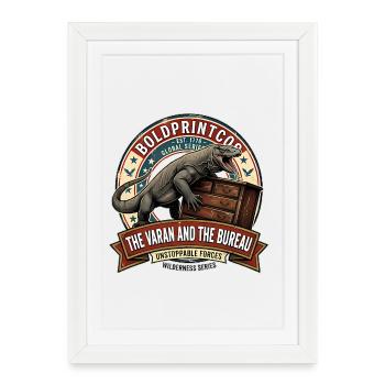 Monitor Lizard with Chest of Drawers Joke Retro Art, Vintage Style - Framed poster (27 × 37 cm) - white - Front