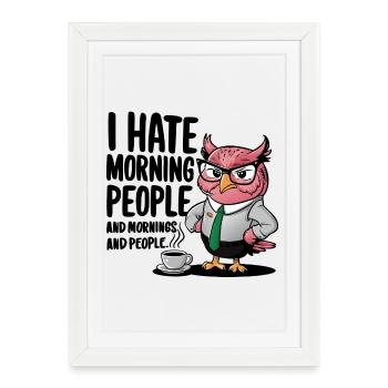 Hibou d’affaires en costume avec café - Affiche encadrée (27 × 37 cm) - blanc - Devant