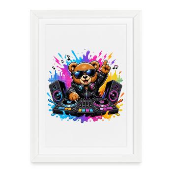 Teddy Bear DJ Neon Splash - Affiche encadrée (27 × 37 cm) - blanc - Devant