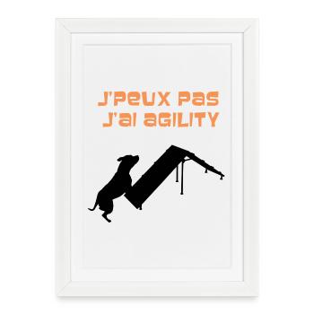 Staffie j'peux pas j'ai agility sport - 001 - Affiche encadrée (27 × 37 cm) - blanc - Devant