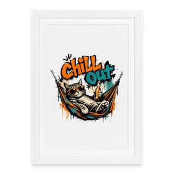 Chill out cat in hammock - Framed poster (27 × 37 cm) - white - Front