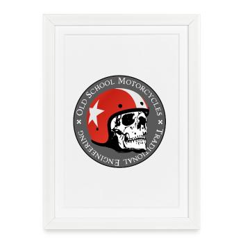 Old School Skull Moto Logo Red Helmet - Framed poster (27 × 37 cm) - white - Front