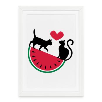 Melon Chat Amour - Affiche encadrée (27 × 37 cm) - blanc - Devant