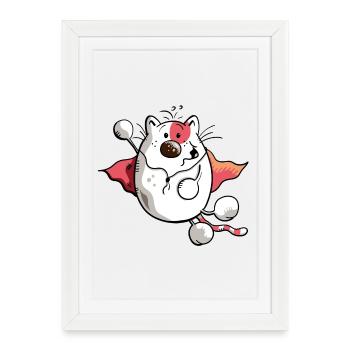 Super Chat - Affiche encadrée (27 × 37 cm) - blanc - Devant