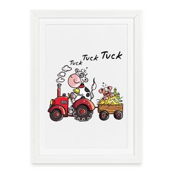 Cow drives a tractor - Farm - Pig - Boy - Gift - Framed poster (27 × 37 cm) - white - Front