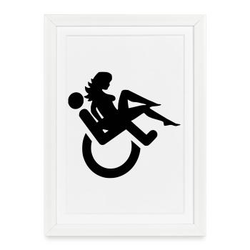 Utilisateur d’un fauteuil roulant avec une dame sur les genoux # - Affiche encadrée (27 × 37 cm) - blanc - Devant