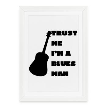 Blues man, musicien, instrument, guitare # - Affiche encadrée (27 × 37 cm) - blanc - Devant