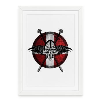 Viking Viking Denmark Flag Raven Design - Framed poster (27 × 37 cm) - white - Front
