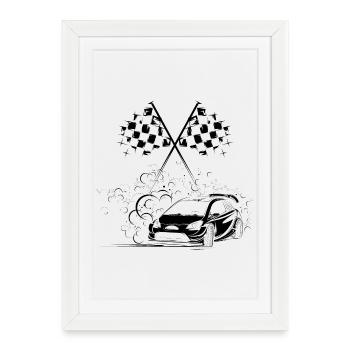Racing Cars Rally Drift Symbol Icon Graphic - Affiche encadrée (27 × 37 cm) - blanc - Devant