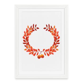 Feuilles d’automne entourées de glands - Affiche encadrée (27 × 37 cm) - blanc - Devant