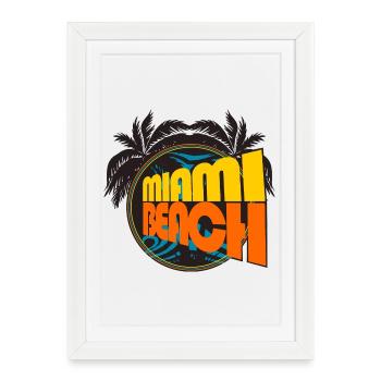 Miami Beach Retro Palms - Affiche encadrée (27 × 37 cm) - blanc - Devant