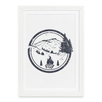 Crête du feu de camp dans les pins éclairés par la lune - Affiche encadrée (27 × 37 cm) - blanc - Devant