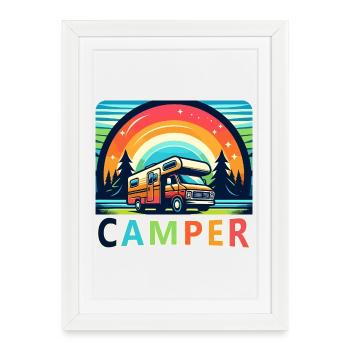 Retro Camper Van Nature Retreat - Framed poster (27 × 37 cm) - white - Front