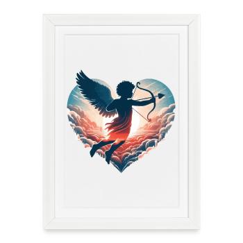 La Saint-Valentin Cupidon va droit au cœur - Affiche encadrée (27 × 37 cm) - blanc - Devant