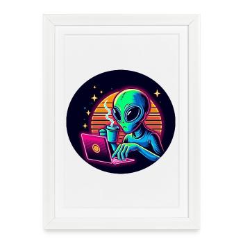 Extraterrestre au travail - Affiche encadrée (27 × 37 cm) - blanc - Devant