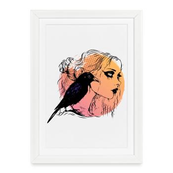 Girl gothic black raven melancholy Women's Day - Framed poster (27 × 37 cm) - white - Front