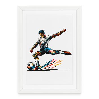 Des footballeurs en pleine action pour les fans de football - Affiche encadrée (27 × 37 cm) - blanc - Devant