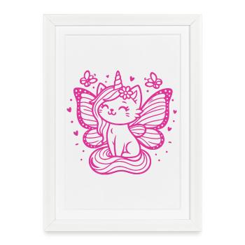 Chat licorne ailé (rose) - Affiche encadrée (27 × 37 cm) - blanc - Devant