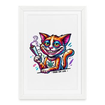 High Cat - High on live - Framed poster (27 × 37 cm) - white - Front