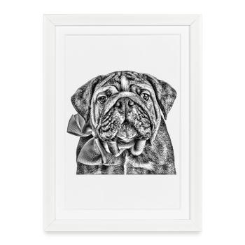 Bulldog with bow – graphic - Framed poster (27 × 37 cm) - white - Front