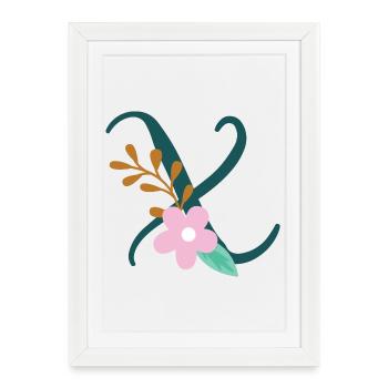 Elegant letter 'X' with flowers - Framed poster (27 × 37 cm) - white - Front