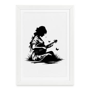 Banjo Fille Dessin - Affiche encadrée (27 × 37 cm) - blanc - Devant