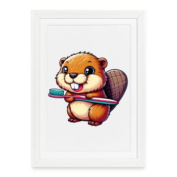 Castor - Affiche encadrée (27 × 37 cm) - blanc - Devant