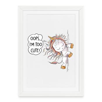 Trop mignon Rainbow Unicorn Fantasy - Affiche encadrée (27 × 37 cm) - blanc - Devant
