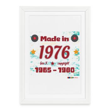 Retro 70s design with stars and discs - Framed poster (27 × 37 cm) - white - Front