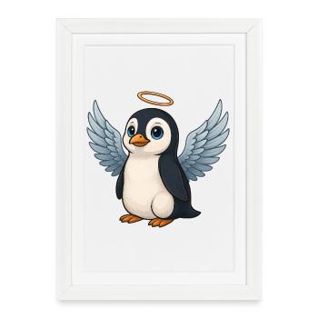 Cute Penguin Angel with Wings and Halo - Framed poster (27 × 37 cm) - white - Front