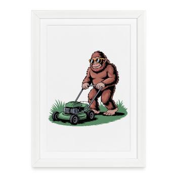 Chill Bigfoot tondre la pelouse avec des lunettes de soleil - Affiche encadrée (27 × 37 cm) - blanc - Devant