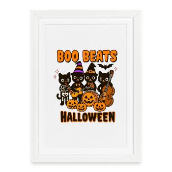 Halloween Cat Band with Pumpkins - Framed poster (27 × 37 cm) - white - Front