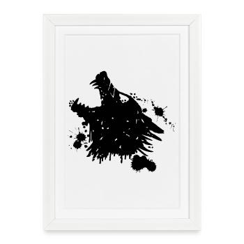 Loup noir hurlant - Affiche encadrée (27 × 37 cm) - blanc - Devant