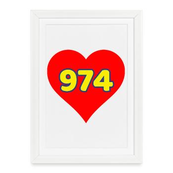 Coeur rouge 974 - Ile de la Réunion - Affiche encadrée (27 × 37 cm) - blanc - Devant