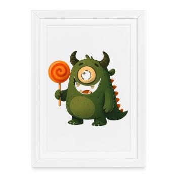 Monstre aux yeux écarquillés avec sucette - Affiche encadrée (27 × 37 cm) - blanc - Devant