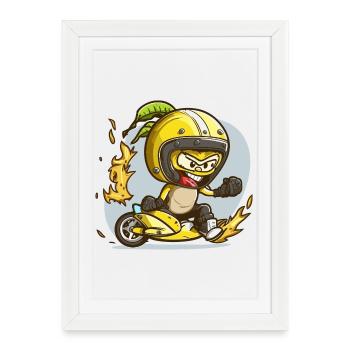 Ninja Motoaction jaune - Affiche encadrée (27 × 37 cm) - blanc - Devant