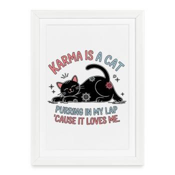 Karma est un chat – Peaceful Cat Design - Affiche encadrée (27 × 37 cm) - blanc - Devant