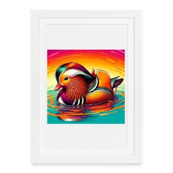 Canard mandarin - Affiche encadrée (27 × 37 cm) - blanc - Devant