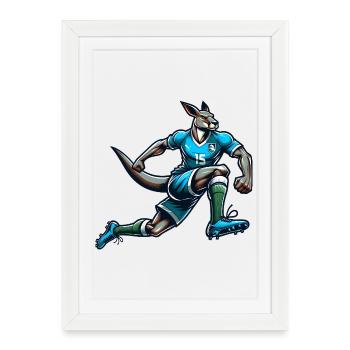 Football Kangaroo Striker Number 15 Team Australia - Framed poster (27 × 37 cm) - white - Front
