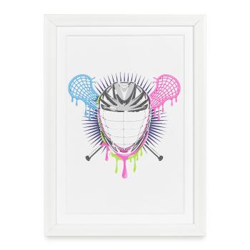 Casque de crosse avec bâtons croisés en bleu - Affiche encadrée (27 × 37 cm) - blanc - Devant