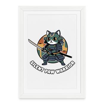 Silent Paws Samurai Warrior Cat - Framed poster (27 × 37 cm) - white - Front