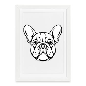 Bulldog chien tête de chien T-shirt cadeau - Affiche encadrée (27 × 37 cm) - blanc - Devant