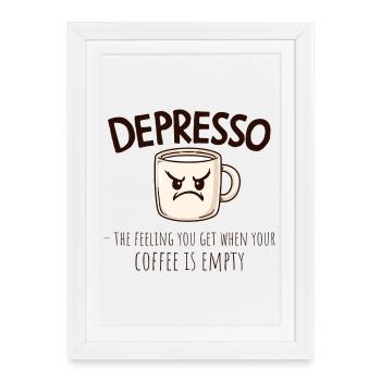 Depresso – Pas de café, pas de vie - Affiche encadrée (27 × 37 cm) - blanc - Devant