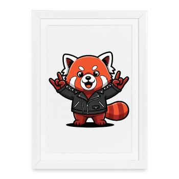 Red Panda in Leather Jacket - Framed poster (27 × 37 cm) - white - Front
