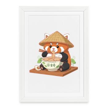 Ramen Panda avec chapeau de paille - Affiche encadrée (27 × 37 cm) - blanc - Devant