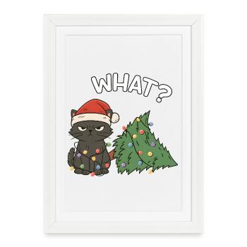 Drôle Chat Mignon Noël Sass - Affiche encadrée (27 × 37 cm) - blanc - Devant