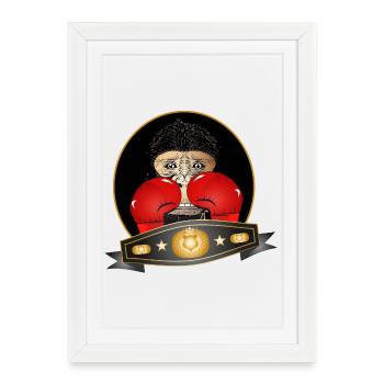 Boxing Chimpanzee – Funny Champion Motif - Framed poster (27 × 37 cm) - white - Front
